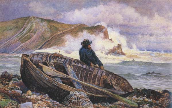 A Fisherman with his Dinghy at Lulworth Cove (mk46)